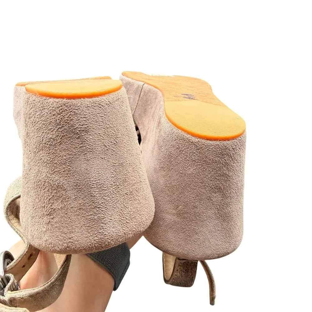 Johnston & Murphy Wedge Sandals Size 10M Taupe Suede Platform